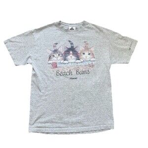 Vintage Y2K Cat 'Beach Bums' AOP Grey T-Shirt Bikini Hawaii Adult Medium